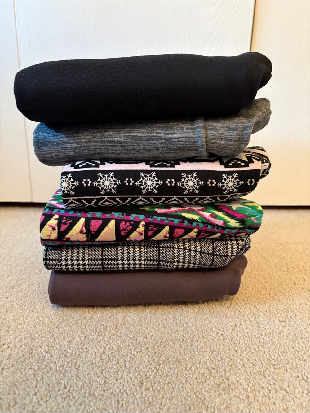 Just Cozy Women’sMixed-Pattern Leggings Bundle - Black, Gray, Pink, Green, Brown